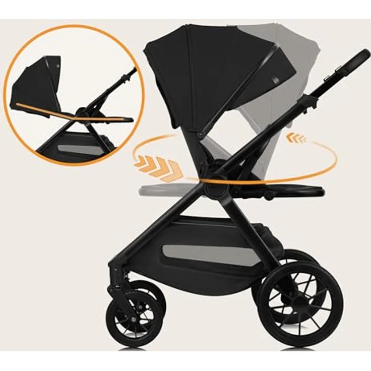 Lionelo Layla 3-in-1, Kinderwagen in Black Onyx mit Babywanne, Autohalterung und Adac-zertifiziertem Kindersitz – Bild 3