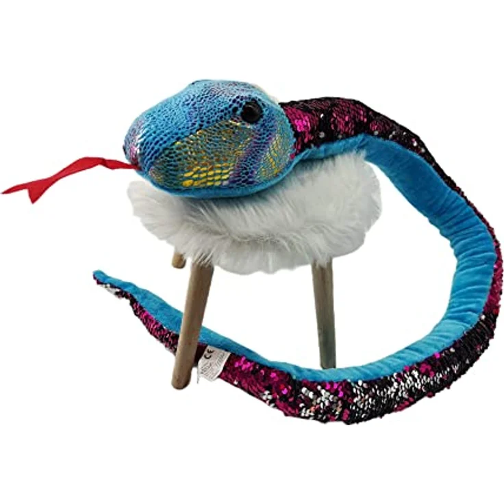 Plüschtier Plüschschlange XXL Plüsch-Schlange weich gefüllt, ideal zum Trösten Kuscheln Einschlafhilfe Toys Schlange Snake Kuscheltier (Blau Pink Glitzer 110 cm) – Bild 2