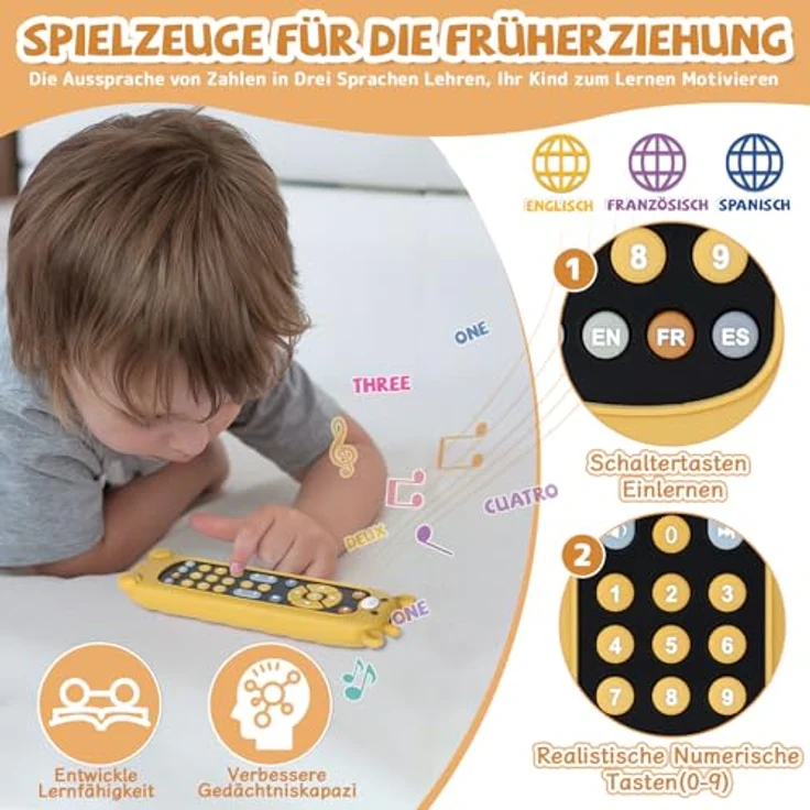 Orzbow Baby Spielzeug, Einstellbare Lautstärke Musikspielzeug mit Fernbedienung, Montessori Spielzeug für Babys ab 6 Monaten, Klassisch Schwarz – Bild 2