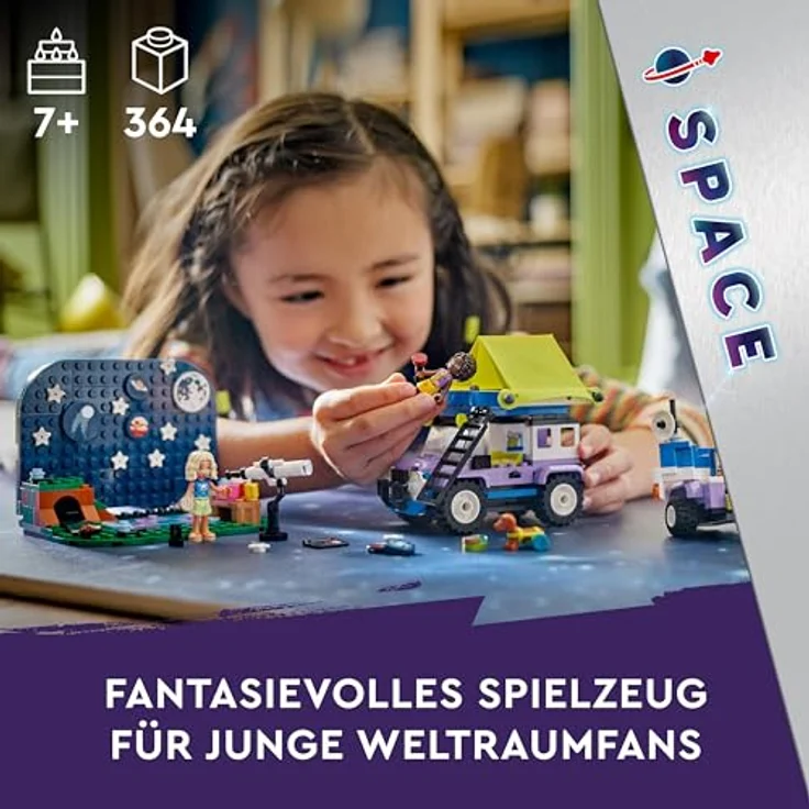 LEGO Friends Sterngucker-Campingfahrzeug Set mit Geländewagen-Auto und Spielzeug-Teleskop, Geschenk ab 7 Jahre für Mädchen und Jungen, beinhaltet die Spielfiguren Nova, Aliya und einen Hund 42603 – Bild 2