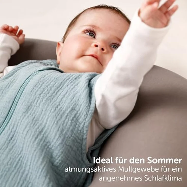 LaLoona Baby Mull Schlafsack 0.5 TOG/Sommerschlafsack ohne Ärmel, ÖKO-TEX Standard 100, 100% Baumwolle - Mint (70 cm) – Bild 2