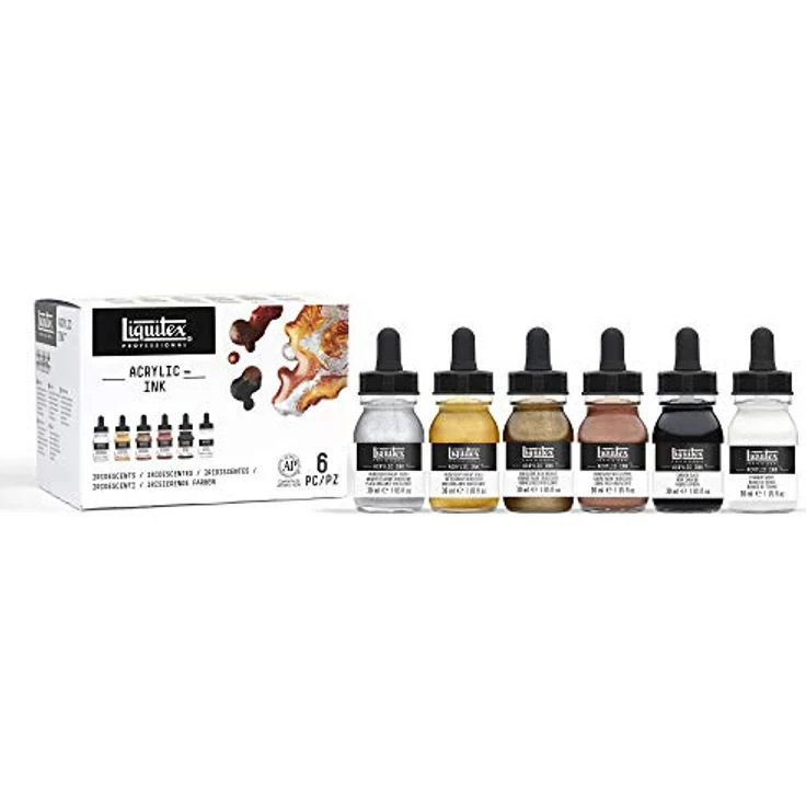 Liquitex Professional Acrylfarben Ink Set, 6 hochpigmentierte Farben a 30 ml, metallische Tusche – Bild 3