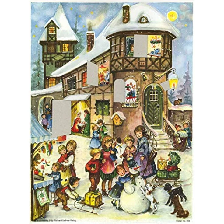Richard Sellmer Verlag Nostalgischer Adventskalender "Freude im Schnee", mit 24 Bildern und Glimmer, für Kinder und Erwachsene, ca. 26,5 x 35,5 cm, Made in Germany – Bild 2