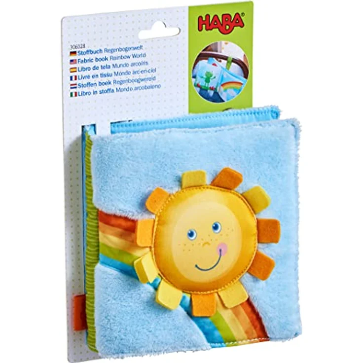 HABA 306028 - Stoffbuch Regenbogenwelt, Babybuch ab 6 Monaten, Bunt – Bild 2
