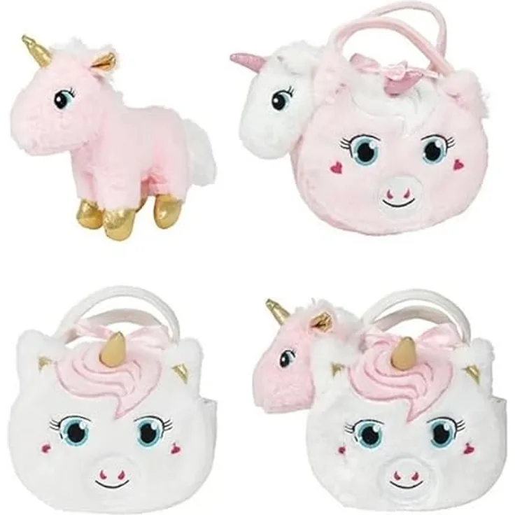 Toi-Toys Plüsch-Einhorn Kuscheltier in Tasche mit Glitzerhorn, rosa