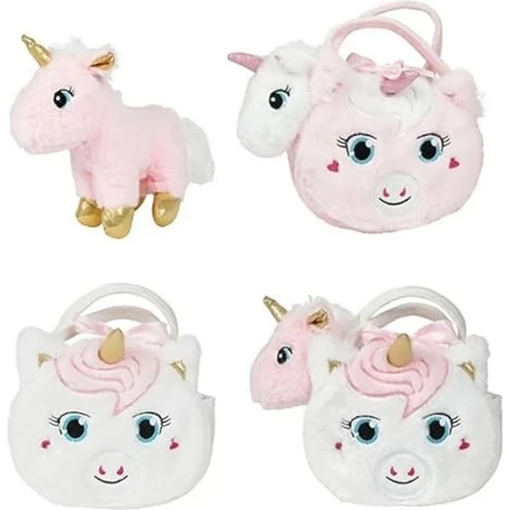 Toi-Toys Plüsch-Einhorn Kuscheltier in Tasche mit Glitzerhorn, rosa