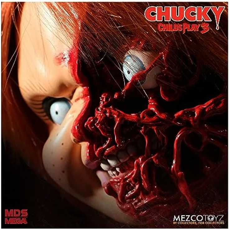 Mezco Child's Play 3: Chucky Talking Doll Pizza Face Version, 38 cm große Sammelfigur mit 7 gruseligen Sprüchen und authentischem Outfit – Bild 5