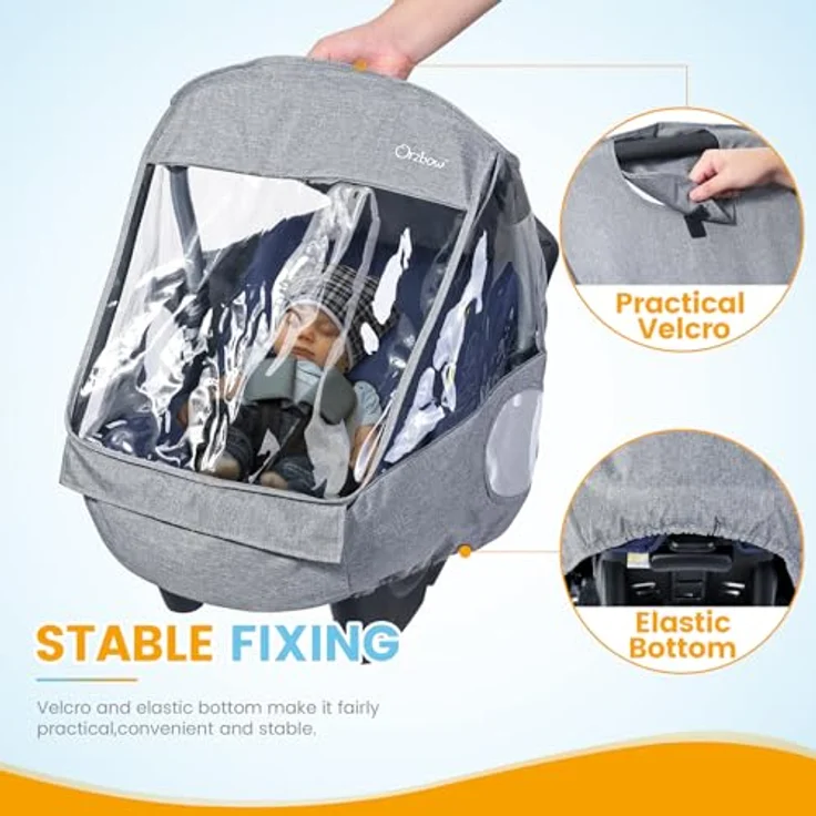 Orzbow Universal Regenschutz für Babyschale (z. B. Maxi-Cosi/Cybex/Römer),Abdeckbare Trageöffnung und Luftlöchern, Kontaktfenster,mit Tasche,Notwendiger Schutz für Babys oder Haustiere (Hellgrau) – Bild 6