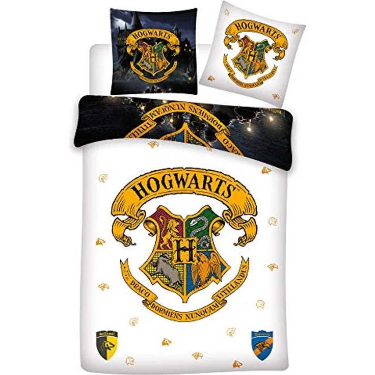 BERONAGE Harry Potter Wende-Bettwäsche Hogwarts 135 x 200 + 80 x 80 cm 100% Baumwolle Biber-Flanell-Qualität Gryffindor Hufflepuff Ravenclaw Slytherin Weasley Hermine - Deutsche Größe – Bild 3