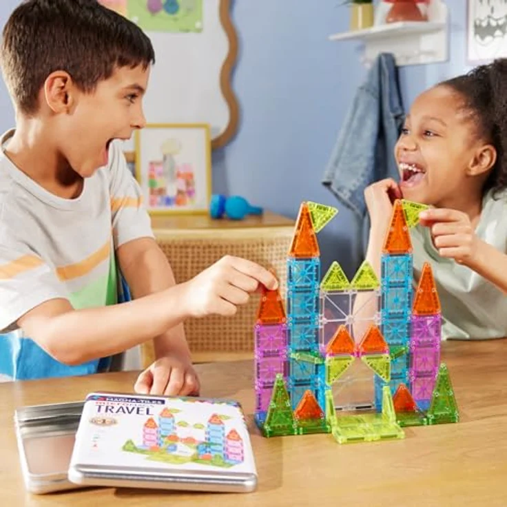 Magna-Tiles® Reiseset Deluxe 55-teiliges Magnetbauset mit praktischer Metalldosenverpackung - Förderung von Kreativität und Feinmotorik, ideal für Reisen und Ausflüge – Bild 5