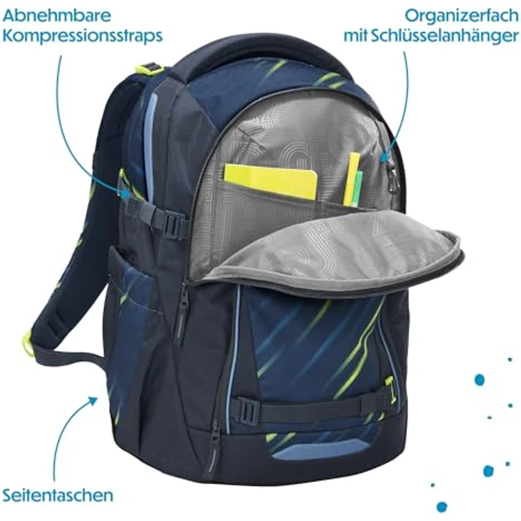 coocazoo Schulrucksack MATE, Ergonomischer Rucksack mit Easy-Grow-System, Farben: Fast Lime und Blau, Volumen: 30 l – Bild 8