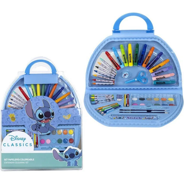 Cerda Disney Stitch Farbkasten Kreativset, 50-teiliges Mal- und Bastelset für Kinder, kompakt und farbenfroh