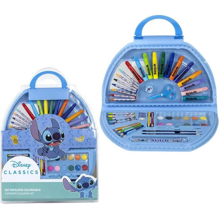 Cerda Disney Stitch Farbkasten Kreativset, 50-teiliges Mal- und Bastelset für Kinder, kompakt und farbenfroh