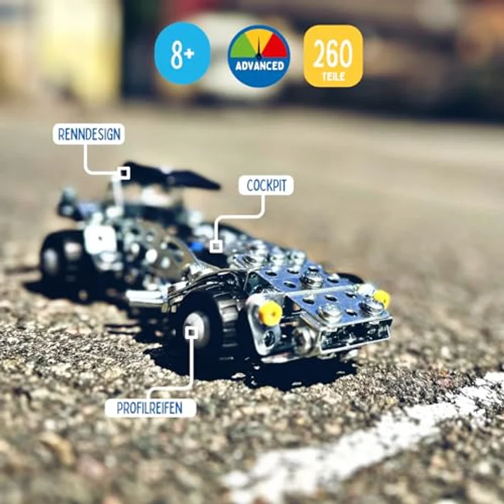 Eitech Speed Racer Modell 1, Metallbaukasten mit 260 Teilen, Konstruktionsspielzeug im Retro-Renndesign mit rollfähigen Reifen – Bild 2
