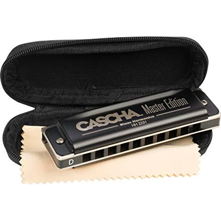 CASCHA Master Edition Blues Harmonica, hochwertige Mundharmonika in D-Dur mit Soft Case und Pflegetuch, Blues Organ