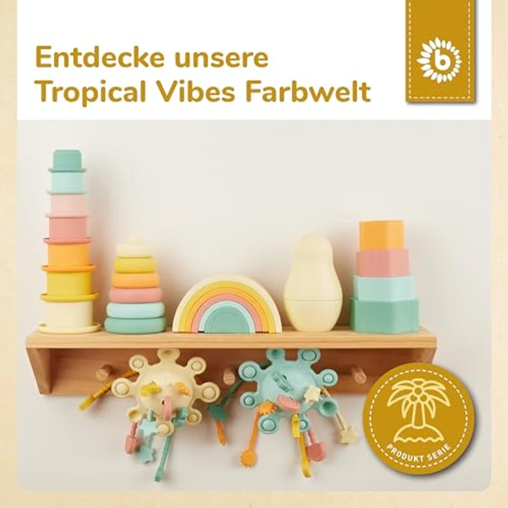 BIECO Silikon Stapelbecher Tropical Vibes, 7-teiliges Set aus lebensmittelechtem Silikon für Kinder ab 12 Monaten, fördert motorische Fähigkeiten – Bild 6