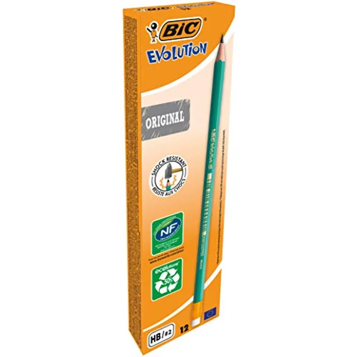 BIC Bleistift Evolution Original 655 HB mit Radierer, Schachtel à 12 Stück, grün