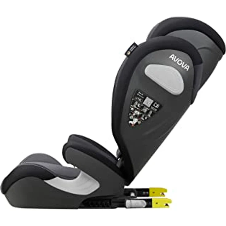 Avova Kindersitz Sora-Fix i-Size mit Isofix - Grey & Black, 100 cm - 150 cm / 3 Jahre bis 12 Jahre, Made in Germany, V-förmige Rückenlehne, 12-fach verstellbare Kopfstütze – Bild 5