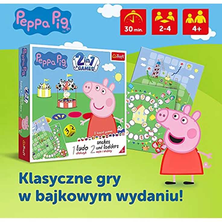Trefl Peppa Pig, 2-in-1 Brettspiel für Kinder ab 4 Jahren, für 2-4 Spieler, inkl. illustriertem Board und 16 bunten Sticks – Bild 2