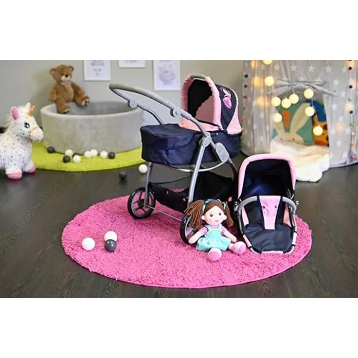 Knorrtoys® Kombi-Puppenwagen Coco, mit Baby-Wannenaufsatz und Sportsitz, höhenverstellbarer Schieber, princess blue – Bild 2