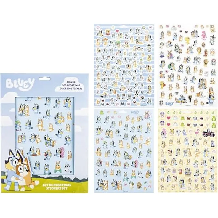 Cerda Bluey Sticker-Set, 300 bunte Aufkleber zum Basteln & Dekorieren, kindgerecht & ablösbar