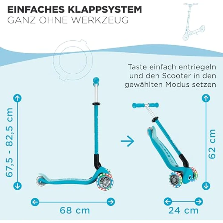 Globber Go Up Active Lights 360 aqua, 3-in-1 Scooter mit LED-Rädern und 360°-Elternlenkung – Bild 6