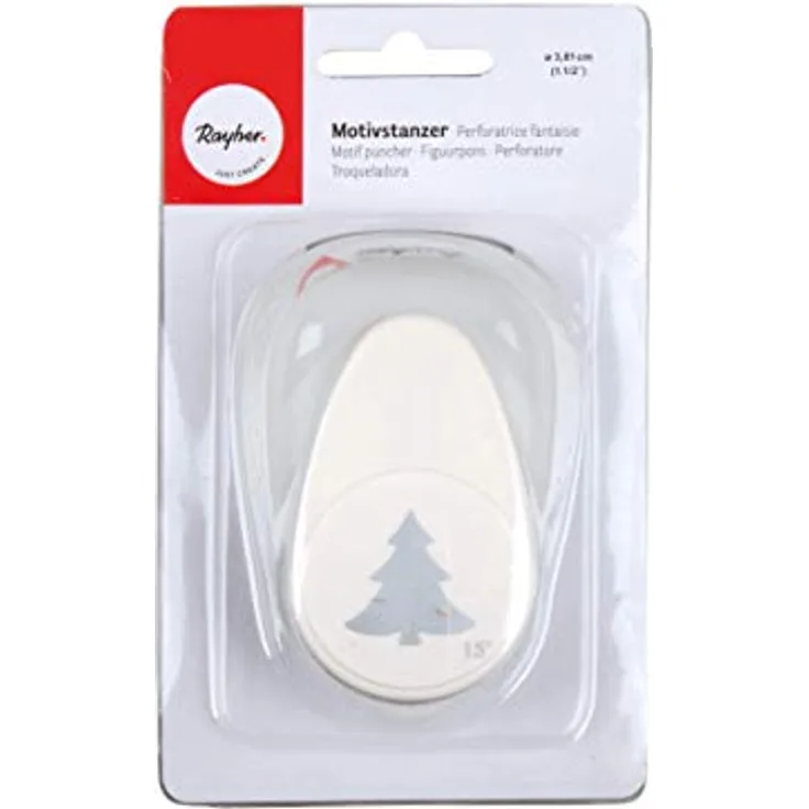Rayher Hobby 69010000 Motivstanzer Tannenbaum, ø 3,81 cm- 1,5 Zoll, inkl. Auffangbehälter und transparenter Sicherheitsabdeckung, für Papier/Karton bis zu 200g/m², von Rayher
