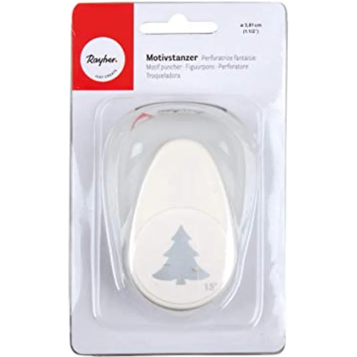 Rayher Hobby 69010000 Motivstanzer Tannenbaum, ø 3,81 cm- 1,5 Zoll, inkl. Auffangbehälter und transparenter Sicherheitsabdeckung, für Papier/Karton bis zu 200g/m², von Rayher – Bild 1