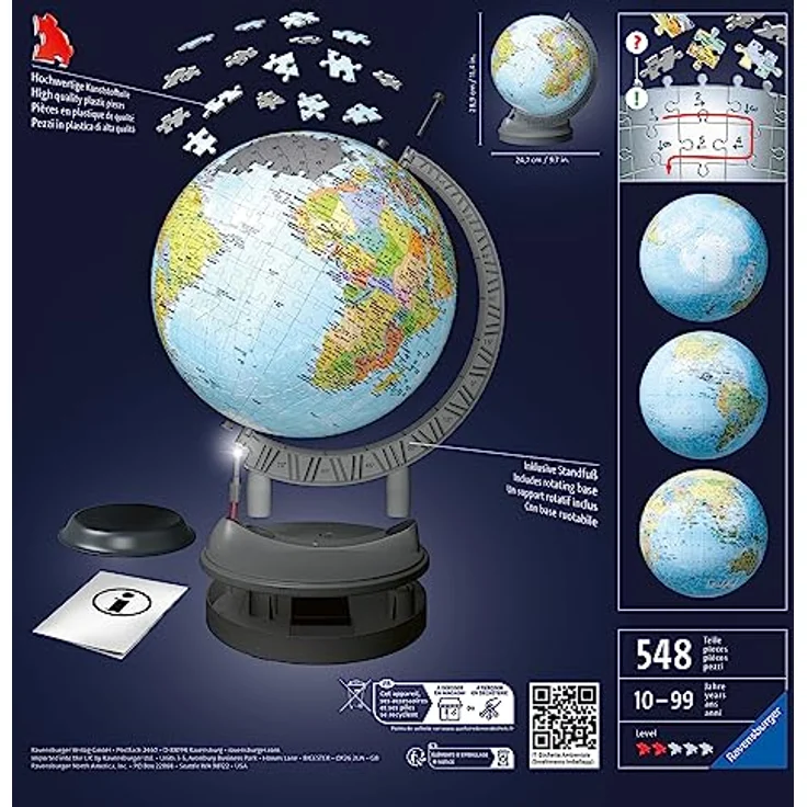 Ravensburger 3D Puzzle 11549 - Globus mit Licht - 540 Teile - Beleuchteter Globus für Erwachsene und Kinder ab 10 Jahren – Bild 4