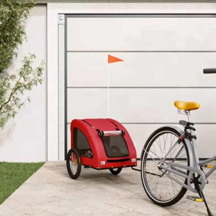 vidaXL Fahrradhundeanhänger Fahrradanhänger Hunde Rot Oxford-Gewebe und Eisen, mit PVC-Dach und belastbarer Platte – Bild 2