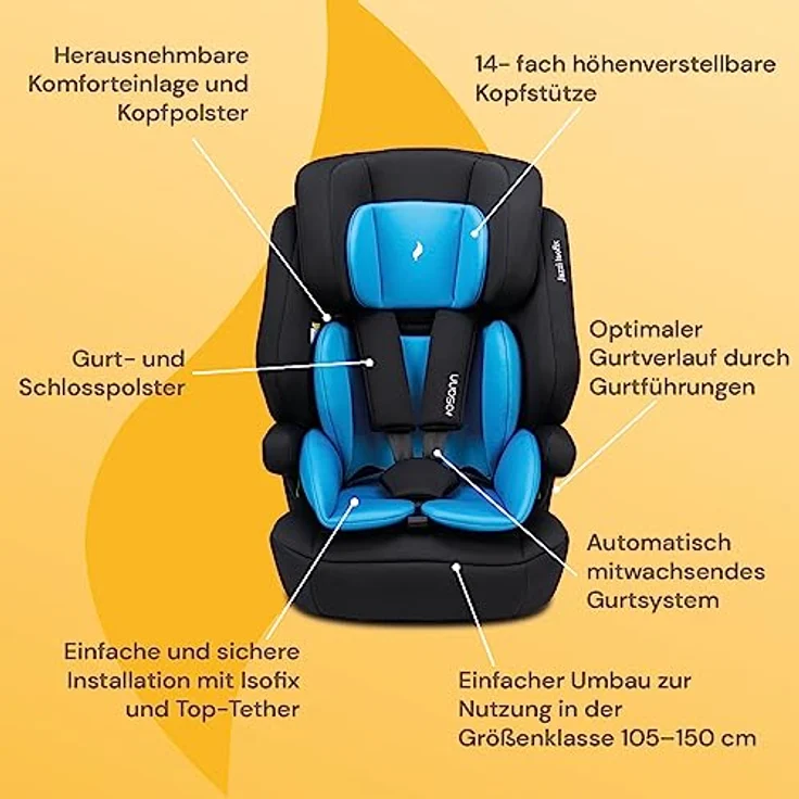 Osann Autokindersitz Jazzi Isofix, mitwachsender Kindersitz für Kinder von 76 bis 150 cm, sicher und komfortabel - schwarz – Bild 3