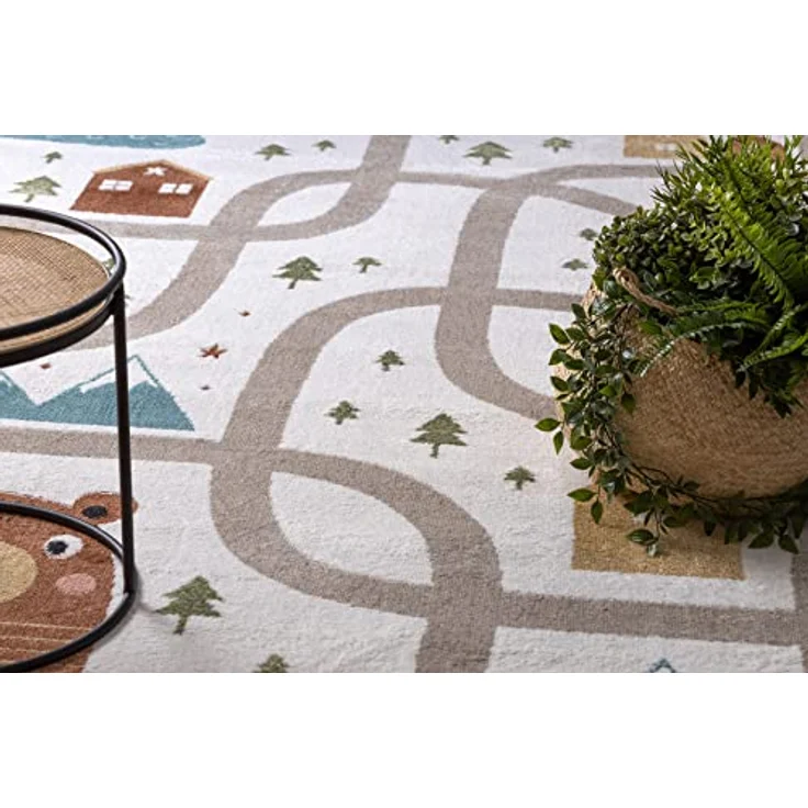 rugsx Fun Polar Kinderteppich mit Muster „Straßen, Wald”, Creme, 120x170 cm, 100% Polypropylen, pflegeleicht – Bild 5