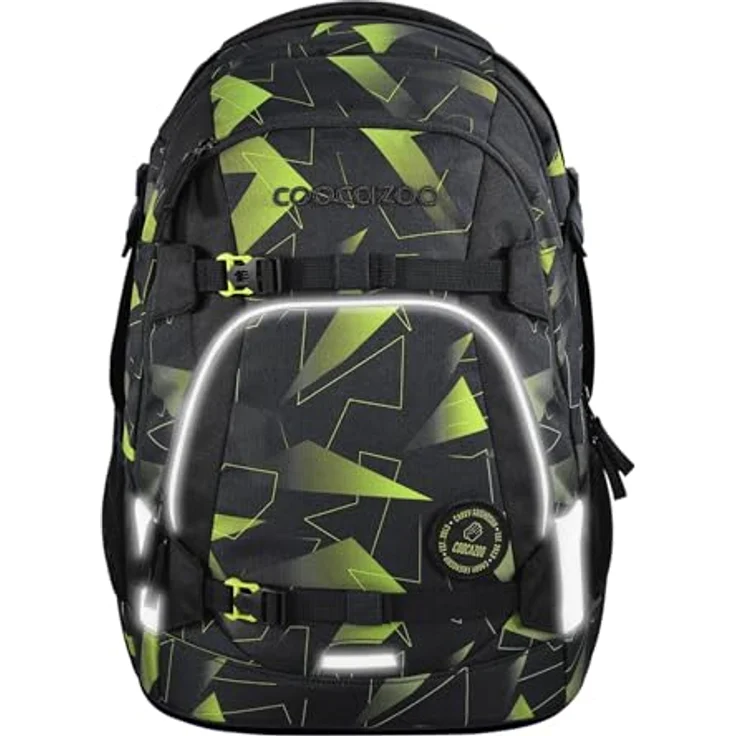 Coocazoo Schulrucksack-Set Mate „Lime Flash“, 30L ergonomischer Tornister mit Brust- und Hüftgurt, schwarz, inkl. Mäppchen und reflektierenden Elementen – Bild 2