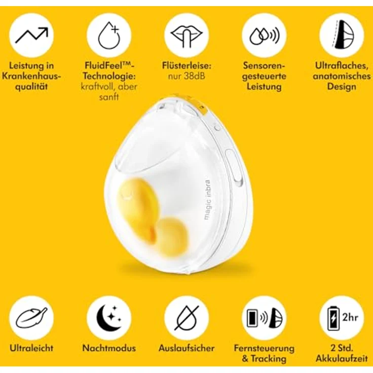 Medela Magic InBra Tragbare Doppel-Milchpumpe, FluidFeel-Technologie, App-Konnektivität, Sensorsteuerung, Ultraleicht (200g), Leise, Krankenhausqualität – Bild 4