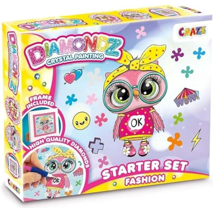 CRAZE DIAMONDZ Starter Set Fashion - Diamond Painting Kinder EULE Schablone, DIY Diamant Malerei Kinder Bastelset, 15x15cm – Bild 1