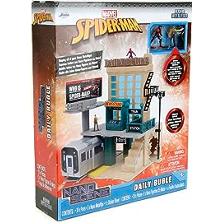 Jada Marvel Spider-Man NYC Deluxe Nano Scene, Diorama Daily Bugle mit 2 Metallfiguren, 20 cm