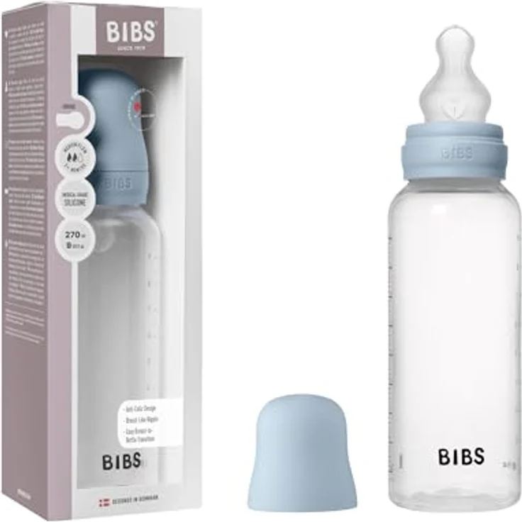 BIBS Babyflasche 270 ml, Silikon-Sauger, Anti-Kolik, BPA-frei, mittlerer Fluss, leicht und einfach zu reinigen, geeignet für Neugeborene ab 0 Jahren - Baby Blue – Bild 1