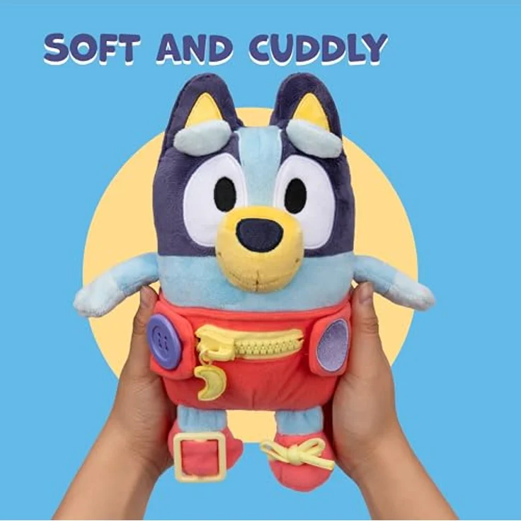 BlueY Anziehspaß Baby, 25,4 cm große Plüschfigur mit Knöpfen, Reißverschluss, Schnalle und Schnürsenkeln zur Förderung der Feinmotorik – Bild 4