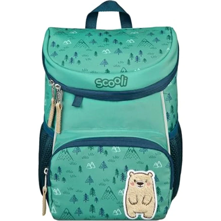 Scooli Mini-Me Kindergartenrucksack, Bobby Bär, Grün und Blau, 8 Liter Volumen, höhenverstellbare Tragegurte, abnehmbarer Brustgurt – Bild 1
