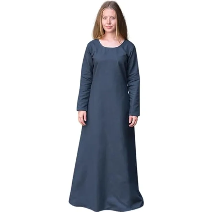 Burgschneider Unterkleid Freya, Waidblau, XL, Unisex, aus Baumwolle, Historisch - Early Medieval, Viking