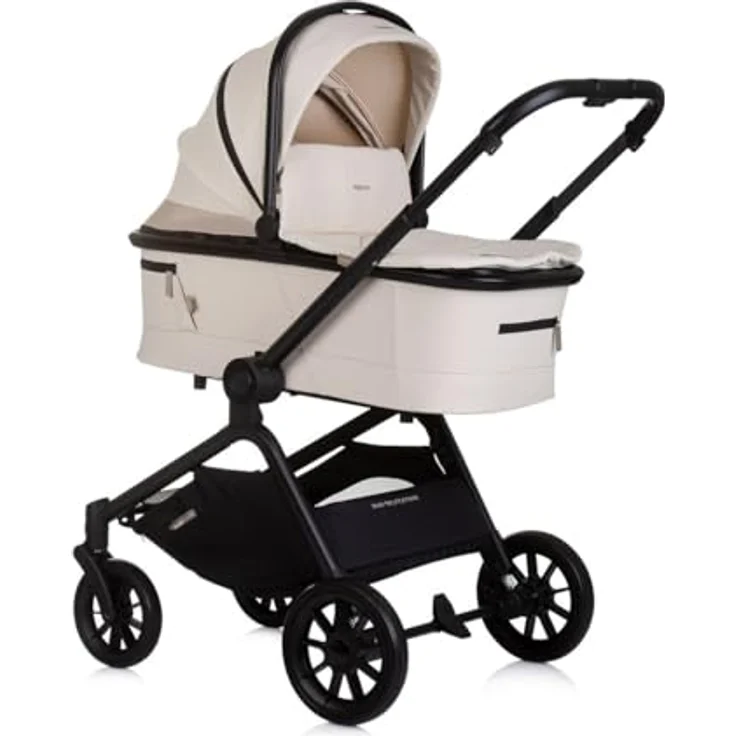 Chipolino Kombikinderwagen Magnum 3 in 1, mit Babywanne, Sportsitz und i-Size Babyschale, Farbe: creme, kompakt faltbar, PU-Räder, 5-Punkt-Gurt, rückwärtsgerichtete Sitzeinheit – Bild 3