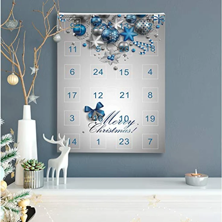 VALIOSA Merry Christmas Mode-Schmuck Adventskalender mit Halskette, Armband + 22 individuelle Perlen-Anhänger aus Glas & Metall, Geschenkidee für Mädchen, blau, 24-teilig – Bild 2