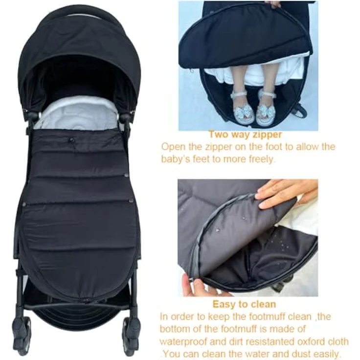 Brogtorl Universeller Kinderwagen-Fußsack, kompatibel mit Babyzen YOYO/YOYO2, Stokke YOYO3 & Bugaboo, wind- und kältesicher, verstellbare Länge, schwarz – Bild 3