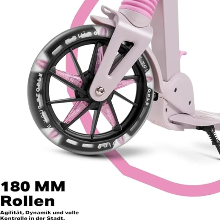 Movino Cityroller MOVINO CITY LIGHT, Scooter mit Stoßdämpfer, 180-mm-LED-Rollen, max. 100kg Traglast, höhenverstellbar, klappbar – Bild 6