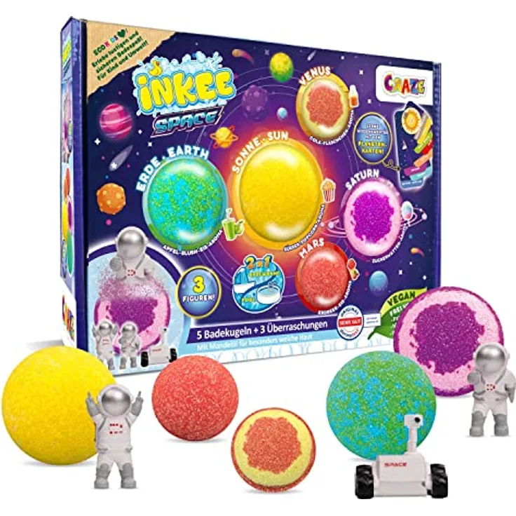 INKEE SPACE Planeten Badebomben-Kollektion, 5 Badekugeln mit Überraschungen und verschiedenen Düften, TÜV-geprüft