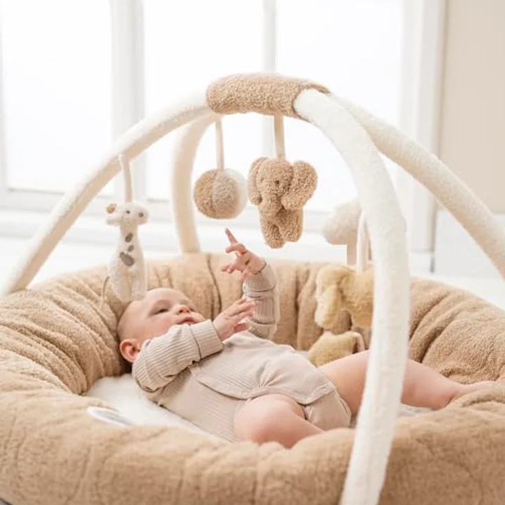 Nattou Krabbeldecke mit Spielbogen, Aus Polyester, Ca. 90 cm, Teddy, Weiß/Hellbraun – Bild 5