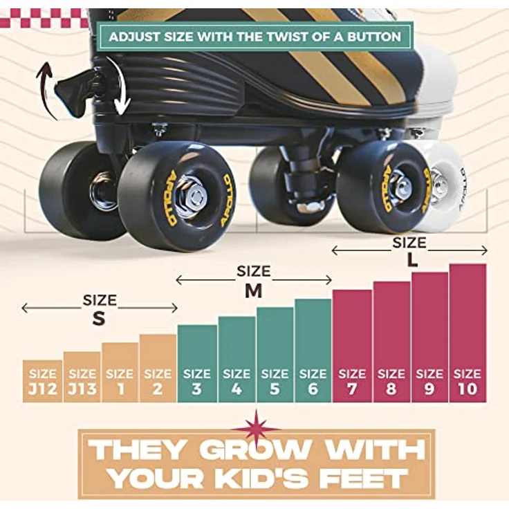 Apollo Disco Roller, Classic Roller | Rollschuhe für Kinder und Erwachsene | größenverstellbare Quad-Skates, 3 Größen, verstellbar von 31 bis 42 | Rollschuhe Damen in schicken Designs – Bild 5