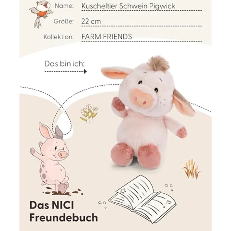 NICI Kuscheltier Schwein Pigwick, 22cm rosa, weiches Plüschtier und Glücksbringer, ideales Geschenk für Kinder & Erwachsene - 62252 – Bild 4