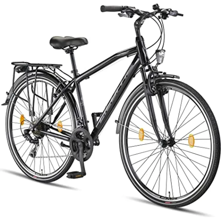 Licorne Bike Premium Trekking Bike in 28 Zoll - Fahrrad für Herren, Jungen, Damen und Herren - 21 Gang-Schaltung - Herren Citybike - Männerfahrrad - Life M-V-ATB - Schwarz/Grau