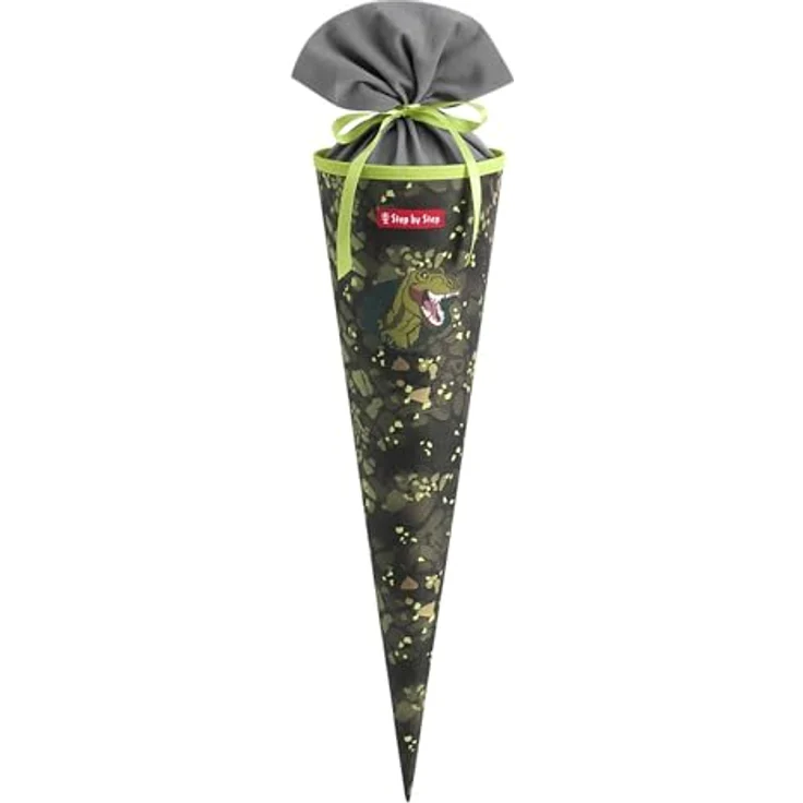 Step by Step Schultüte „Dino Torex“, grün, aus recycelten PET-Flaschen, 5 l Füllvolumen, 70 cm Höhe, inklusive Stoffverschluss – Bild 1